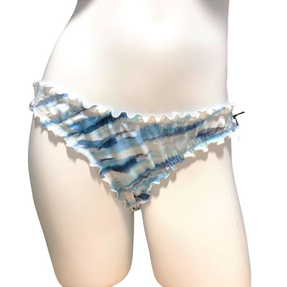 NEW Shade & Shore Ruffle High Leg Extra Cheeky Bikini Bottom Size M Blue Tie-Dye - Picture 3 of 9